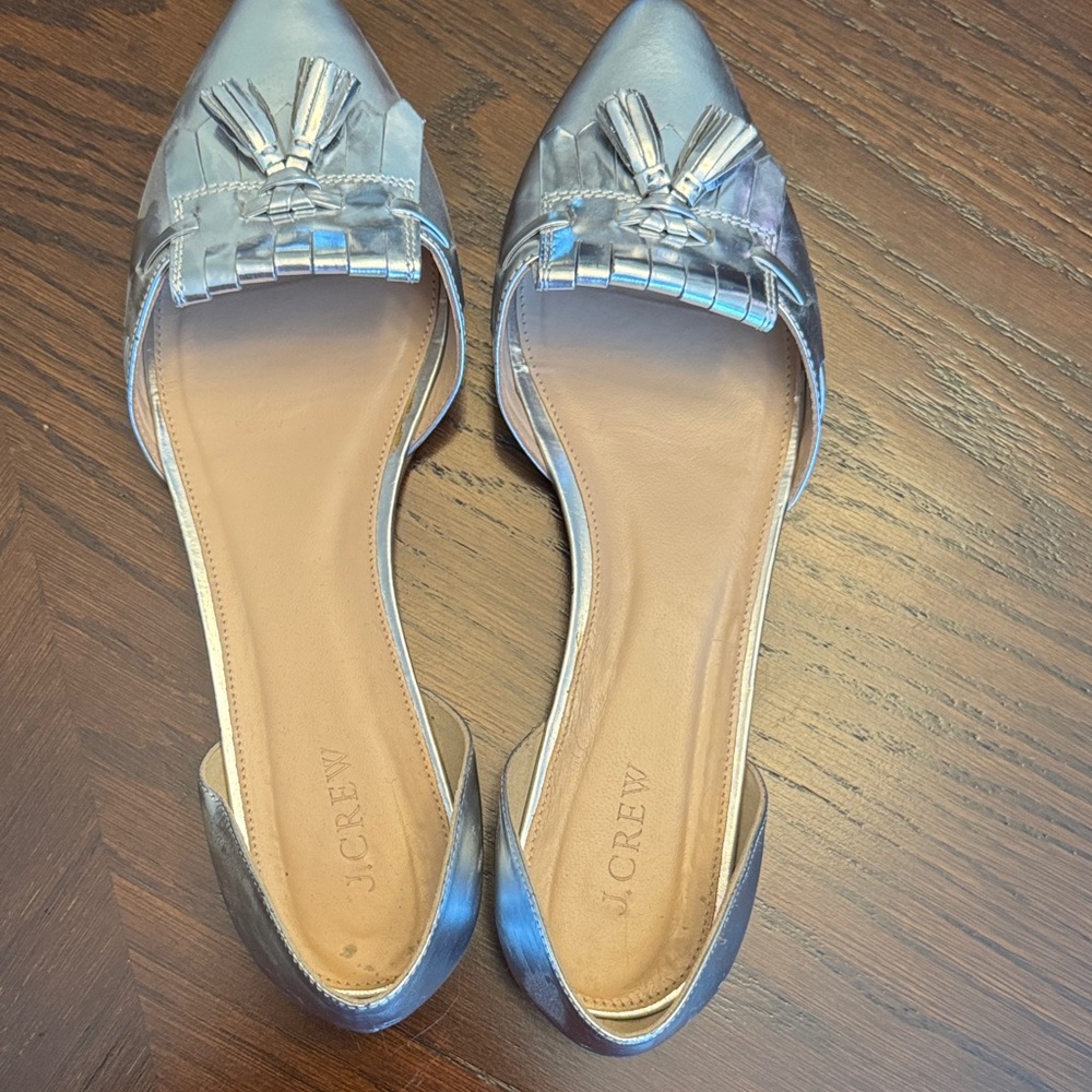 J. Crew Metallic Silver Flats
